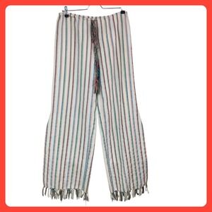 Miguelina Fifi Wide Leg Striped Fringed Pants Boho Resort Artsy Tassel Womens M